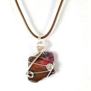 Rustic Reddish Brown Jasper Pendant Necklace 18 In